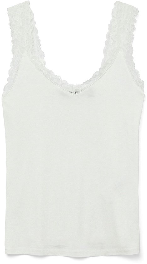 Witte camisole met kanten details aan de halslijn.