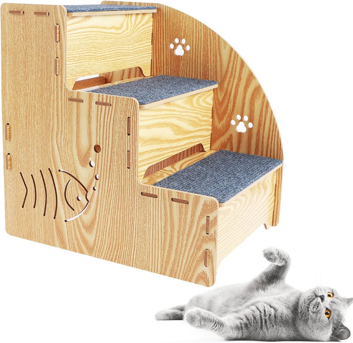 Huisdierentrap 3 Treden - Antislip en Stabiel, Houten Trap voor Honden en Katten
