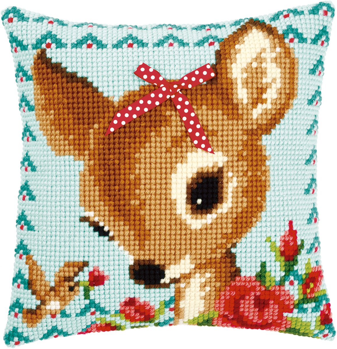 Vervaco - Kruissteekkussen kit - Bambi met strikje - PN-0149899 - Borduren - Borduurpakket - Borduurpakket volwassenen - Borduurpakket kind