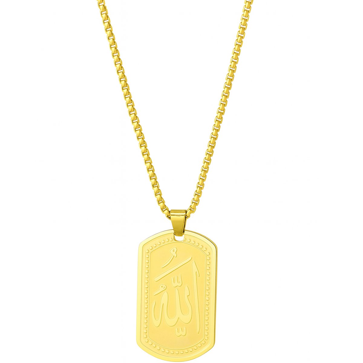 Baraka Treasures Ketting - Allah ketting - RVS Hanger & Ketting - Inclusief Opbergzakje - Unisex - Islamitisch Sieraad - Eid Cadeau - 60cm - Goud