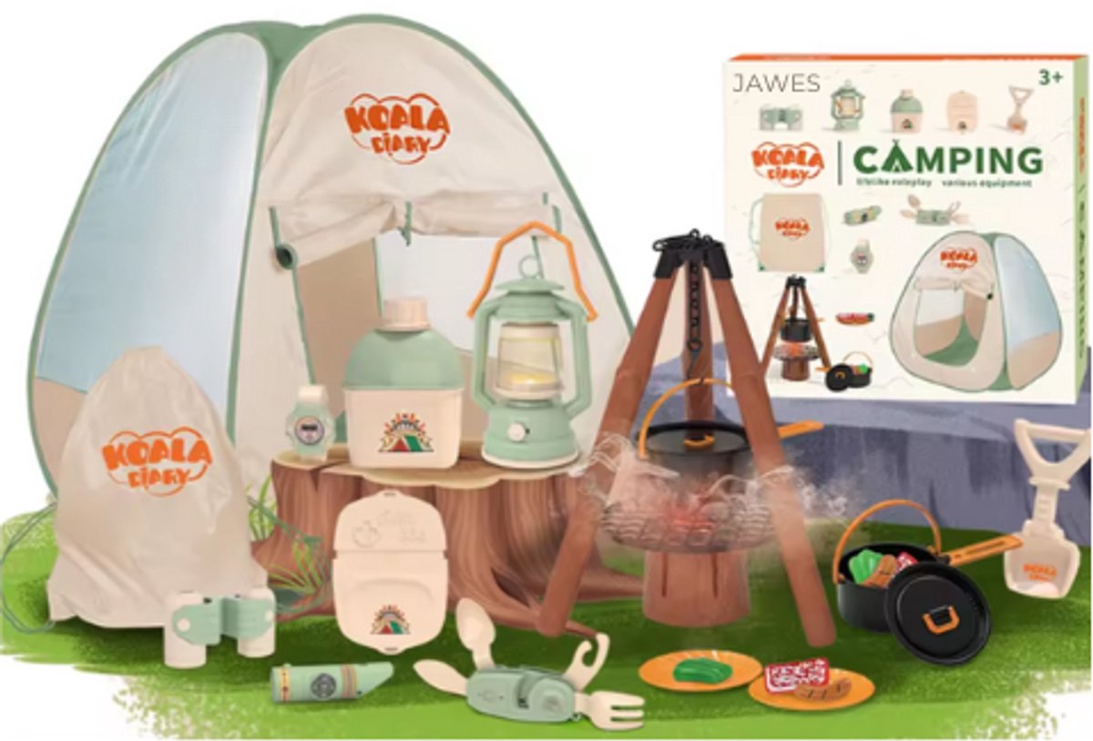 Jawes Camping Speelgoedset voor Kinderen – Speeltent met Kampeeraccessoires – Rollenspel vanaf 3 Jaar- Speelgoed- Rollenspel- Fantasie- Kamperen