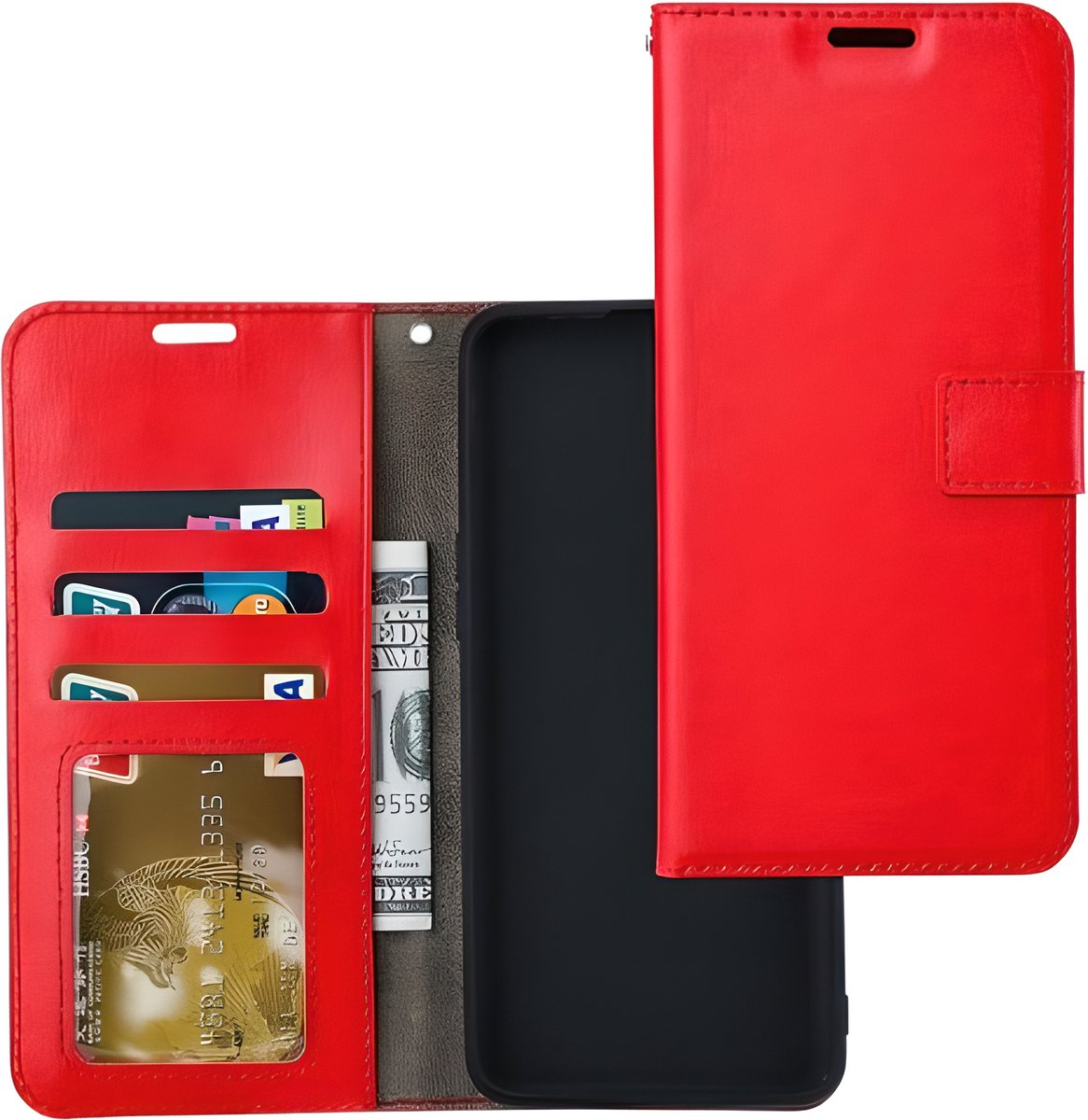 Bookcase Geschikt voor: Motorola Moto E6 Plus - Rood - portemonnee hoesje - Book Cover