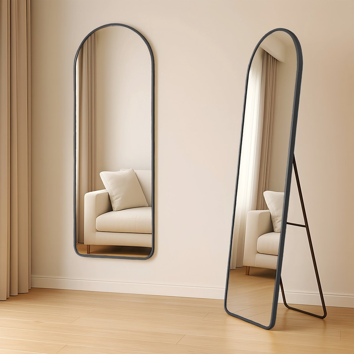 Fraay Passpiegel 160x55cm - Staand & Hangend - Gehard Glas - Minimalistische Wandspiegel - Staande Spiegel - Zwart