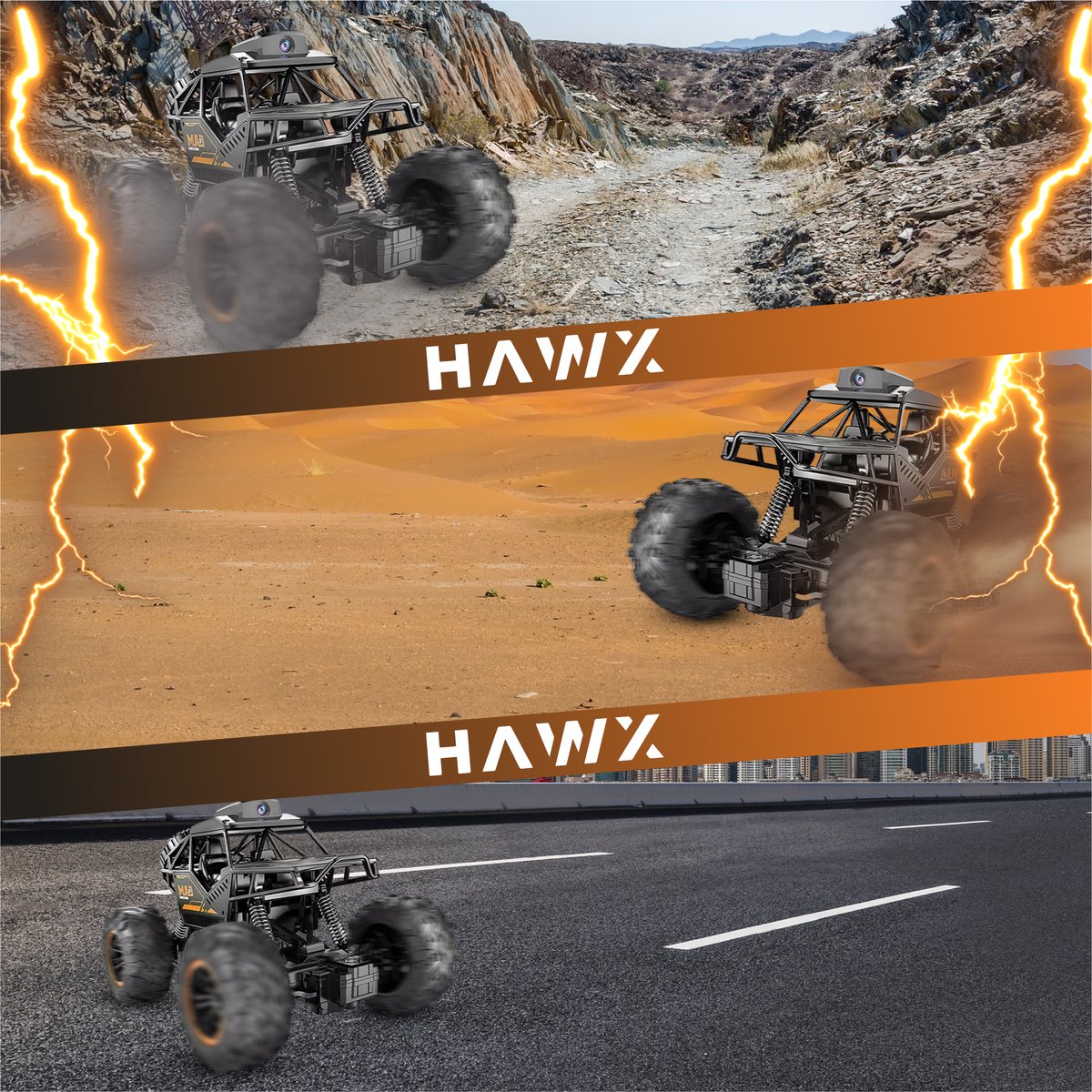 HAWX Bestuurbare Auto - 4K Camera - RC Auto - Race Auto - Monstertruck - Afstandsbestuurbare Auto - Volwassenen en Jongens - Voor Buiten - Incl. 3 Batterijen, 8 Verkeerskegels — afbeelding 7