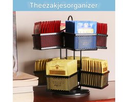 Theebox Met 2 Etages - Theehouder - Draaibaar 360° En Ruimtebesparend Ontwerp - 8 Compartimenten - Keuken/Studentenkamer Zwart