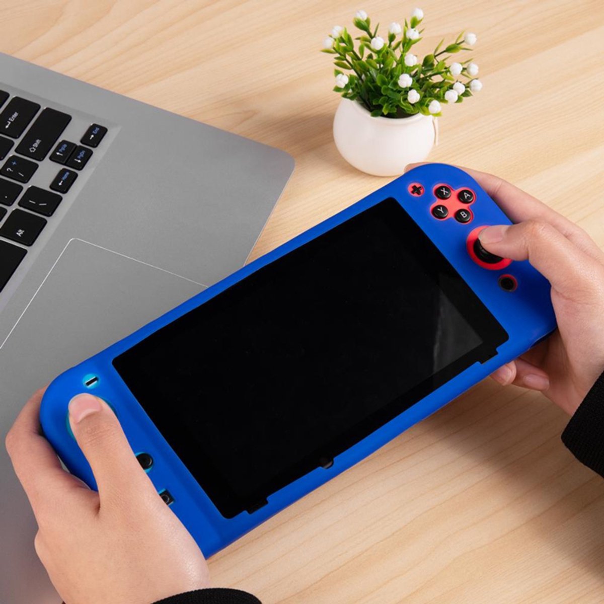 Silicone Bescherm Hoes Skin Grip + Folie geschikt voor Nintendo Switch 1 - Rood