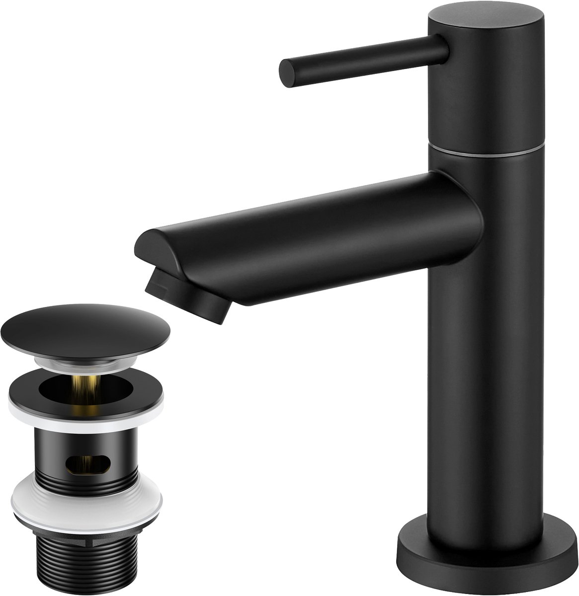 CECIPA max Wastafelkraan Zwart - koudwaterkraan met Pop-up Afvoerventiel - Badkamerkraan - Waterbesparend -Koud Wastafelkraan - Zwart