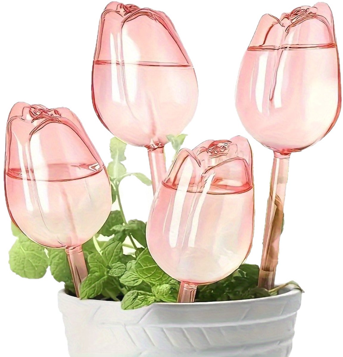 4 stuks - Gieter - Geschikt voor kamerplanten en tuinplanten - Automatisch druppelirrigatiesysteem - Waterbesparende sproeieraccessoires - Tuingereedschap - Tulpenontwerp - Roze