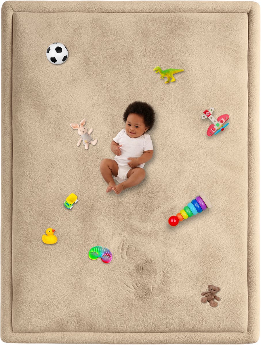 Speelmat Baby XXL - Speelkleed met Traagschuim - Fluweelzacht Speeltapijt - 200x150x3 cm - Beige