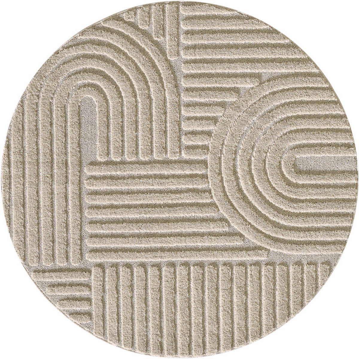 Japandi Art Vloerkleed Beige – Scandinavisch & Japans Design – Laagpolig – 200x200 cm rond