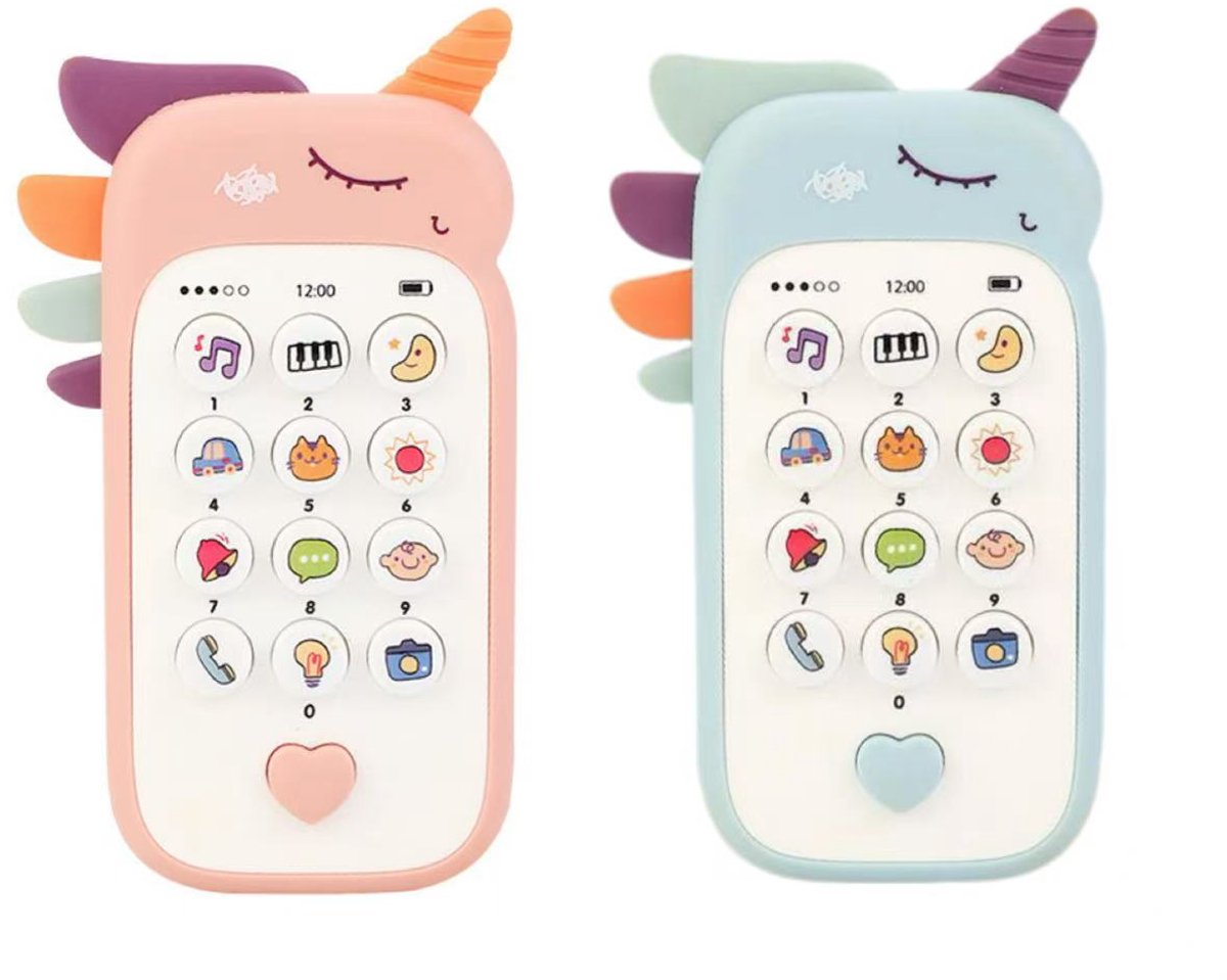 Kraftverdia - Eenhoorn telefoon - Baby speelgoed - Baby Telefoon - Educatief Speelgoed - Educatief Babyspeelgoed - Interactief Mobieltje - Baby cadeau - Blauw en Roze - Vanaf 2 Jaar