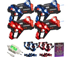 Oplaadbare Lasergame set voor Kinderen + Educatief Boekje - 360° sensoren - Oplaadbaar - 4 Persoons Laser Tag Set met 4 Blasters en Vesten