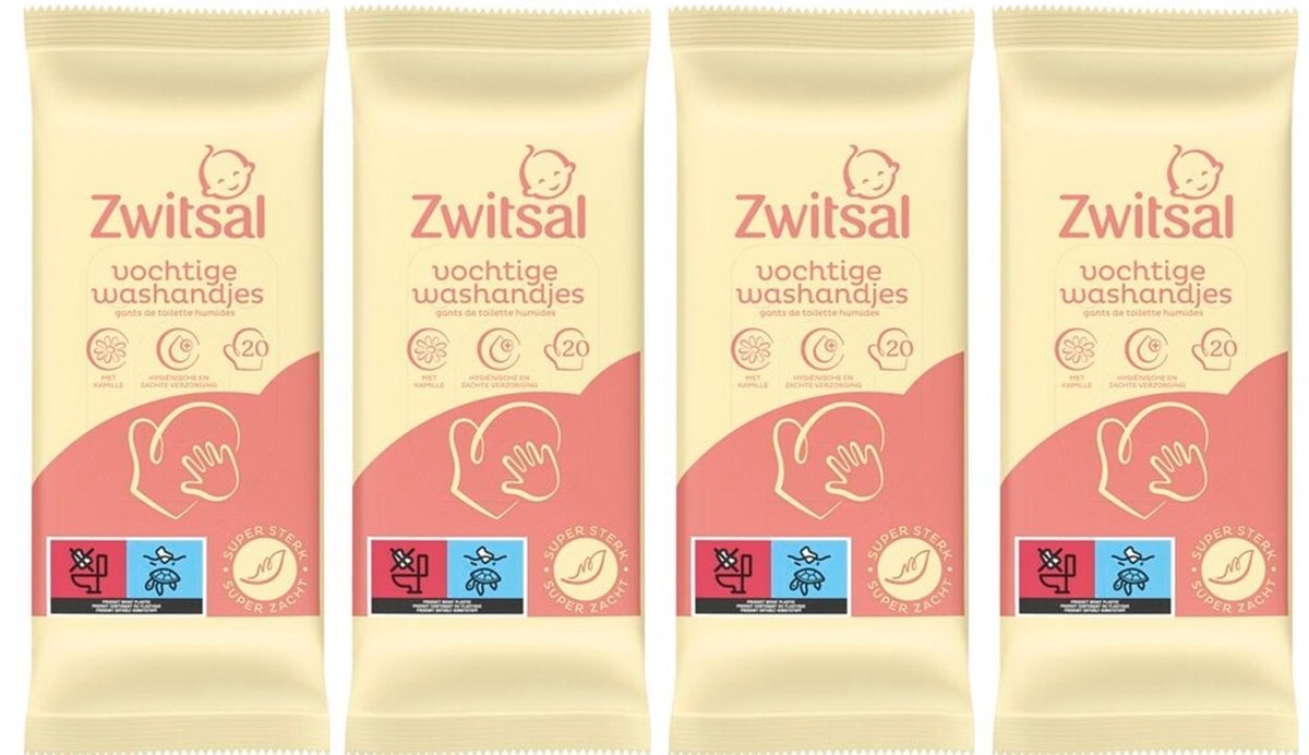 Bol.com Zwitsal Baby Goedemorgen Vochtige Washandjes - 4 x 20 stuks - Voordeelverpakking aanbieding