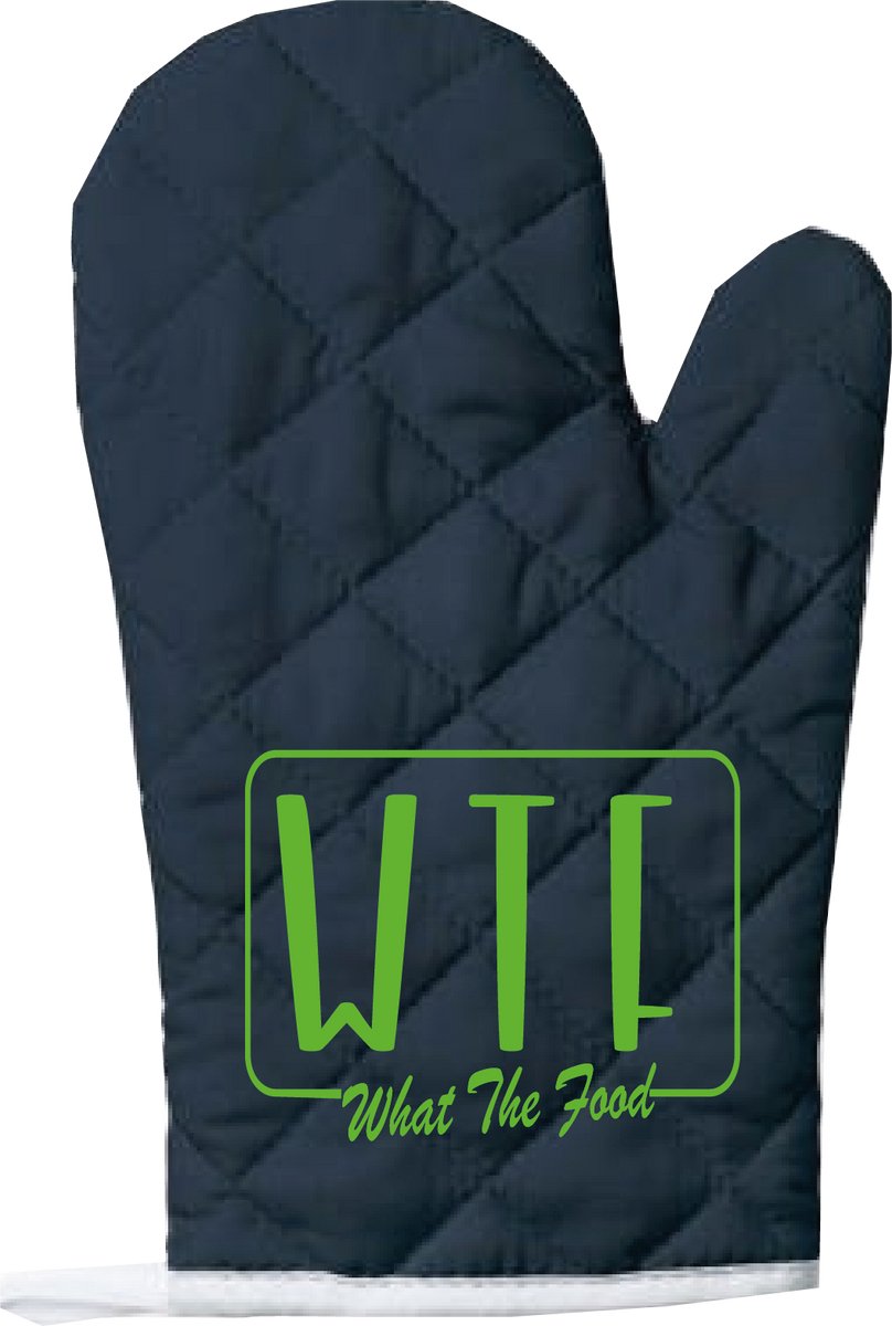 EIZOOK Functionele Ovenwant- Navy Blauw met Groene Opdruk WTF What The Food