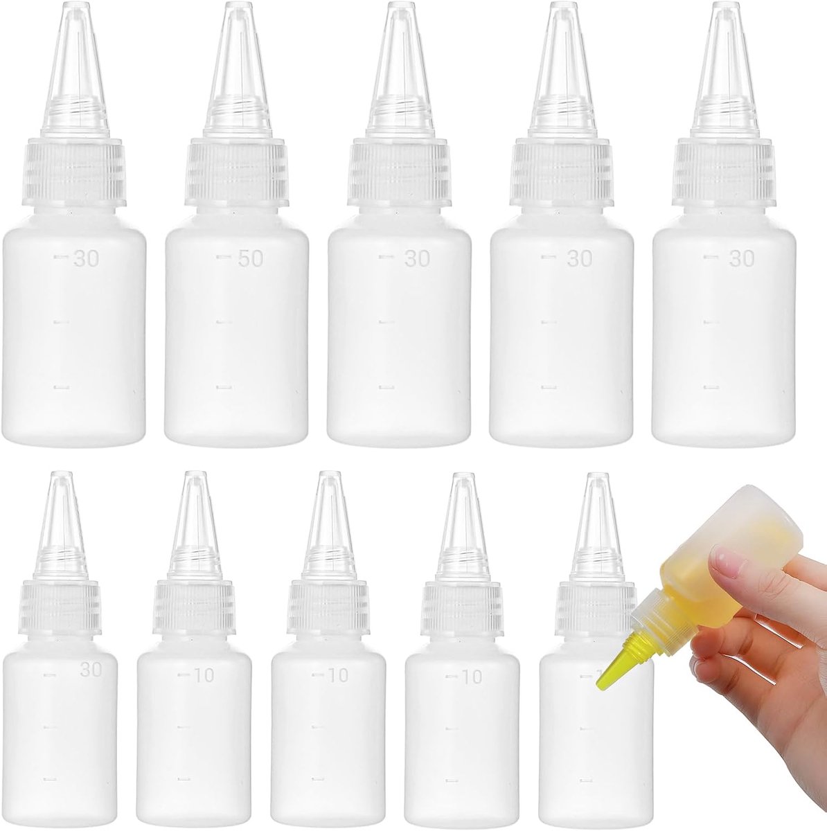 OIMG 10 stuks knijpflessen - 30 ml/10 ml doseerfles - kleine knijpflessen - plastic knijpflessen - herbruikbare knijpfles met sproeiers - lekvrije sausflessen voor condiment, specerijen, sauzen, ketchup pigmenten - voor schilderen bakken