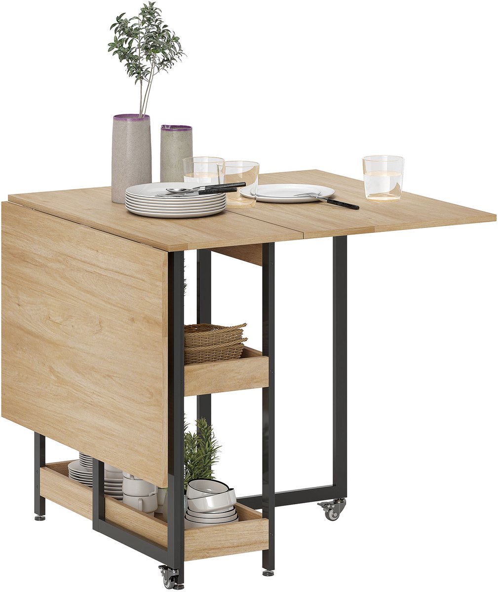 HOMCOM Opklapbare eettafel - Spaanplaat - 133,4x80x75cm - Eiken