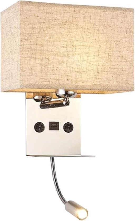 Foto: Gigicial led leeslamp wandlamp met usb interface verstelbare zwanenhalsarm en stoffen lampenkap voor naast het bed 1 stuk slaapkamer badkamer gang gebroken wit