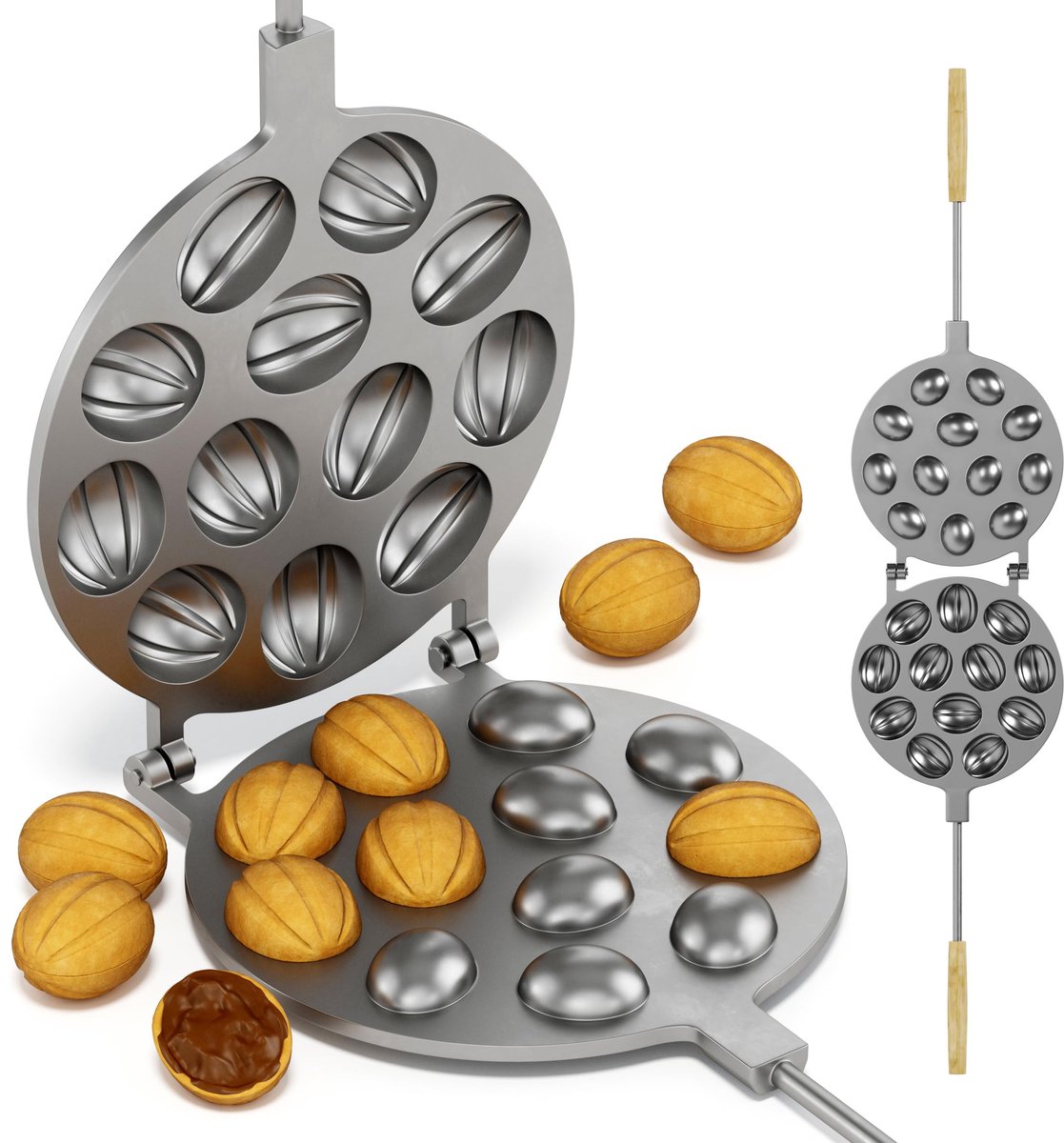 Notenhouten koekjesvormmachine - 12 koekjesvormpjes - notenkoekjesmachine - bakplaat