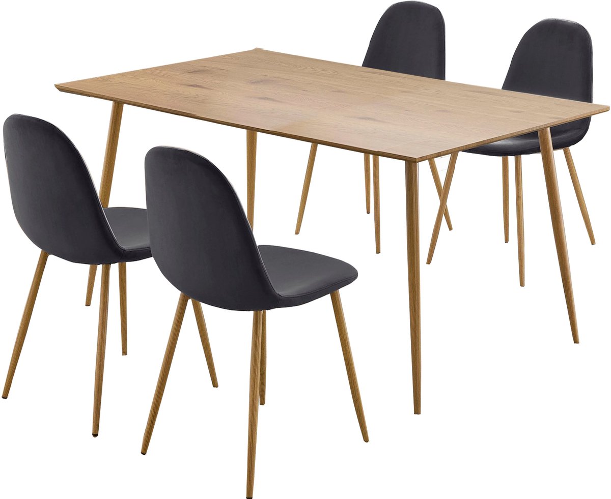 Notio Living Eetset - 160 cm Tafel - Antraciet/Eiken Gris