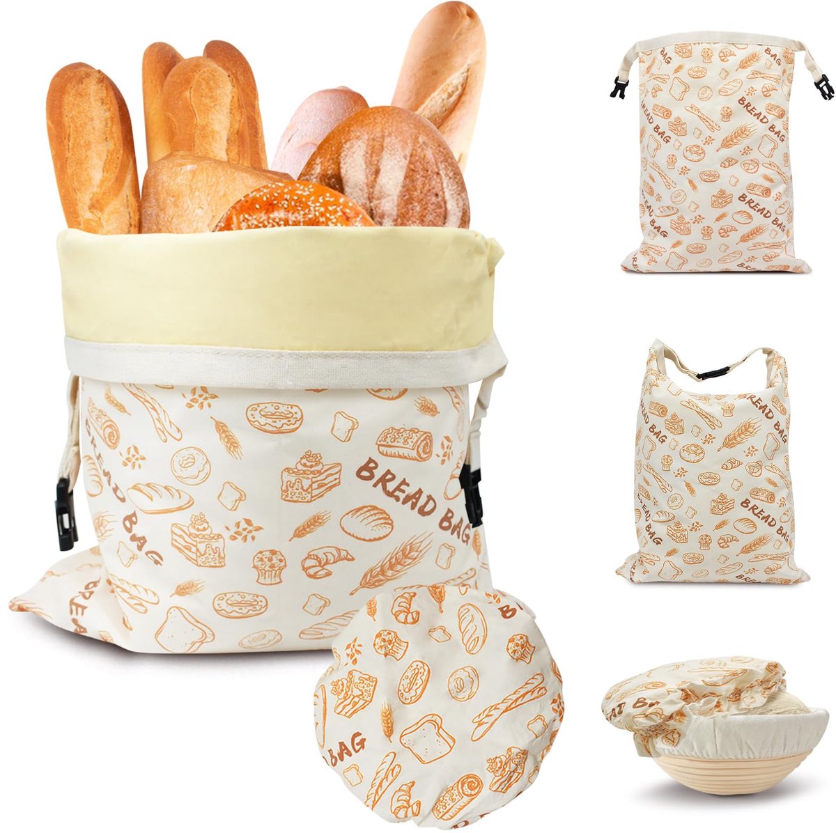 Unyqoos® Herbruikbare linnen broodzakken set met bijenwas voor langer vers brood