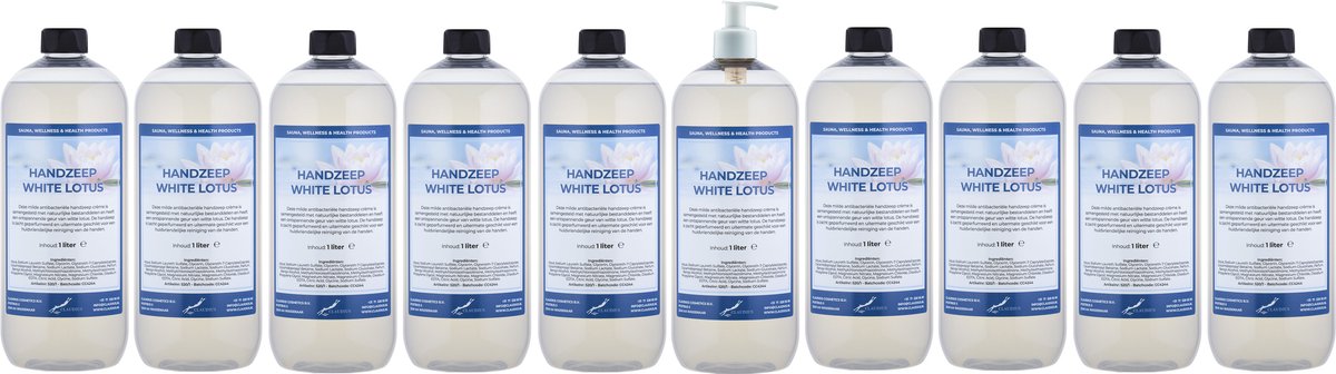 Handzeep White Lotus 1 liter - set van 10 stuks - met gratis pomp - Voordeelverpakking