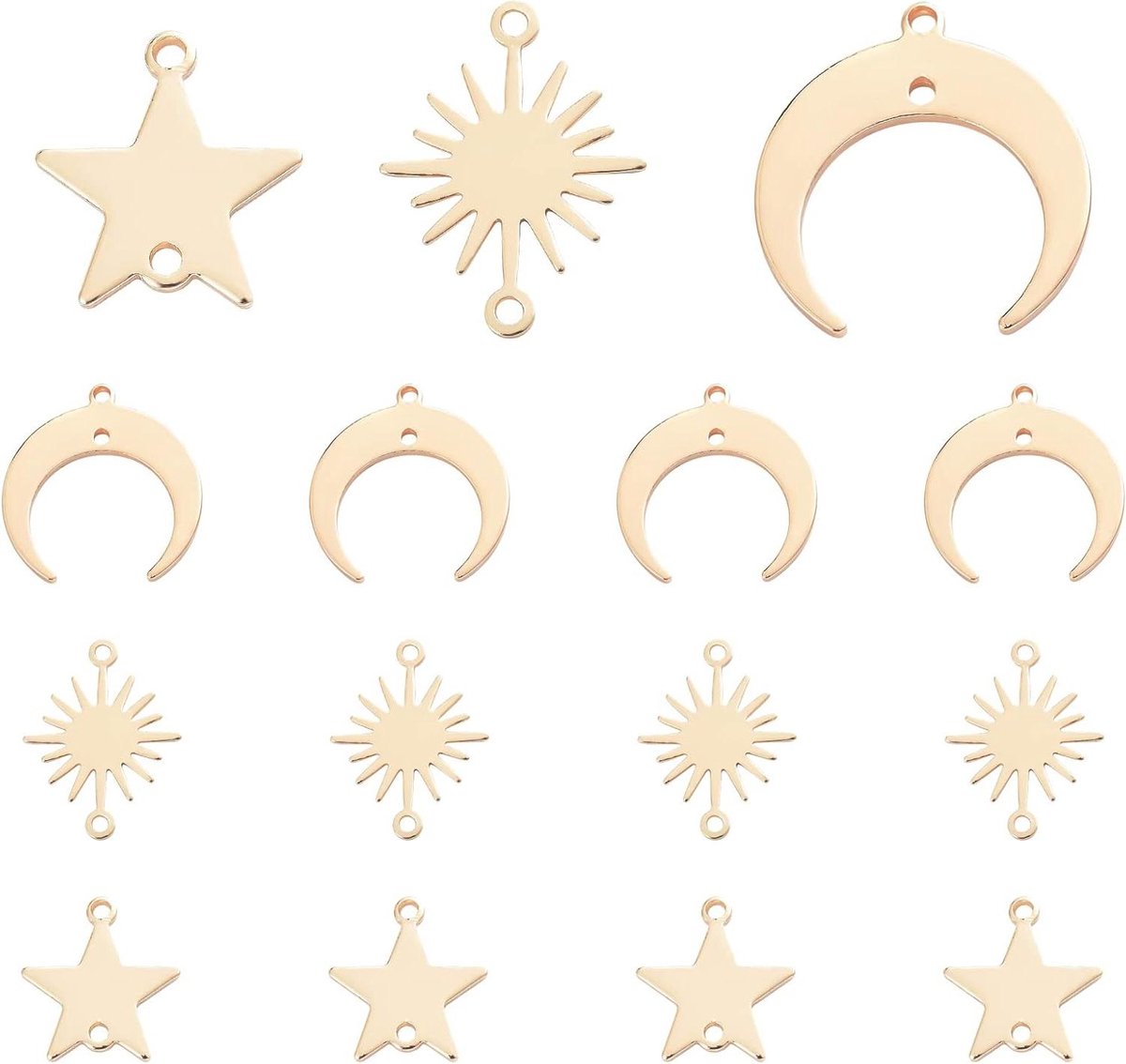 Provento - 30 stuks Vergulde Zon en Maan Messing Connectors met 2 Gaten voor Zelfgemaakte Sieraden