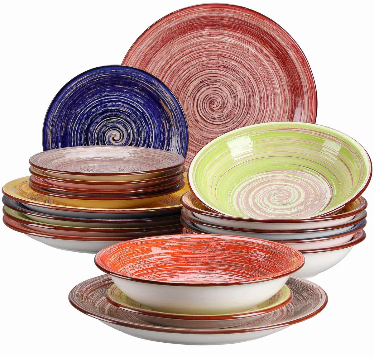 Luxe Serviesset – 18 delig – 6 persoons – Steengoed - Bordenset – Dinner platen – Dessertborden - Pastabord - Meerkleurig