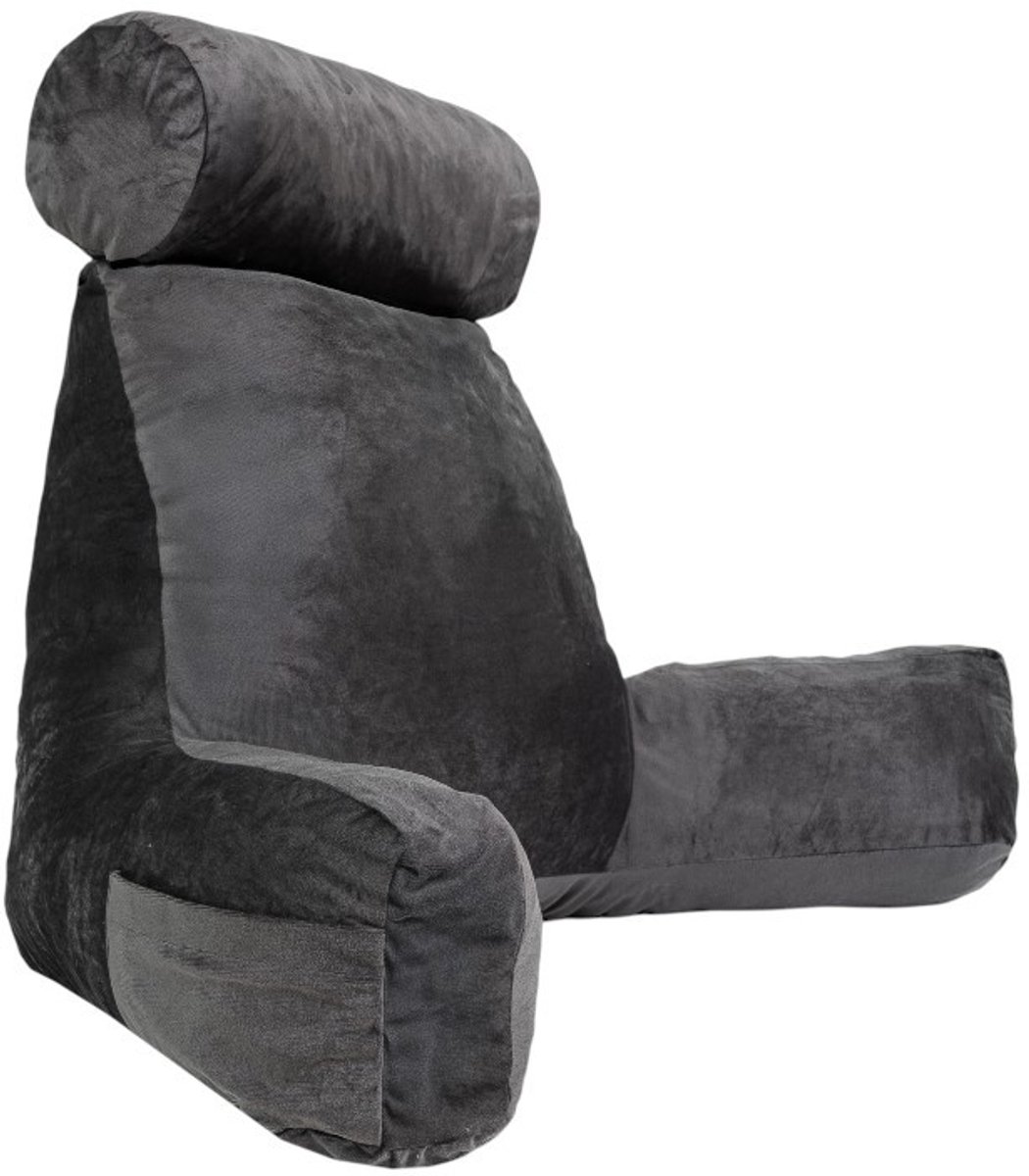 Bananair - Leeskussen voor in bed - Afneembare hoes - Fluweel - Grijs - 80x50x70 cm