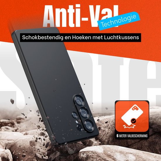 Anti-val technologie. Schokbestendig met hoeken met luchtkussens. Bescherming tegen vallen tot 6 meter.