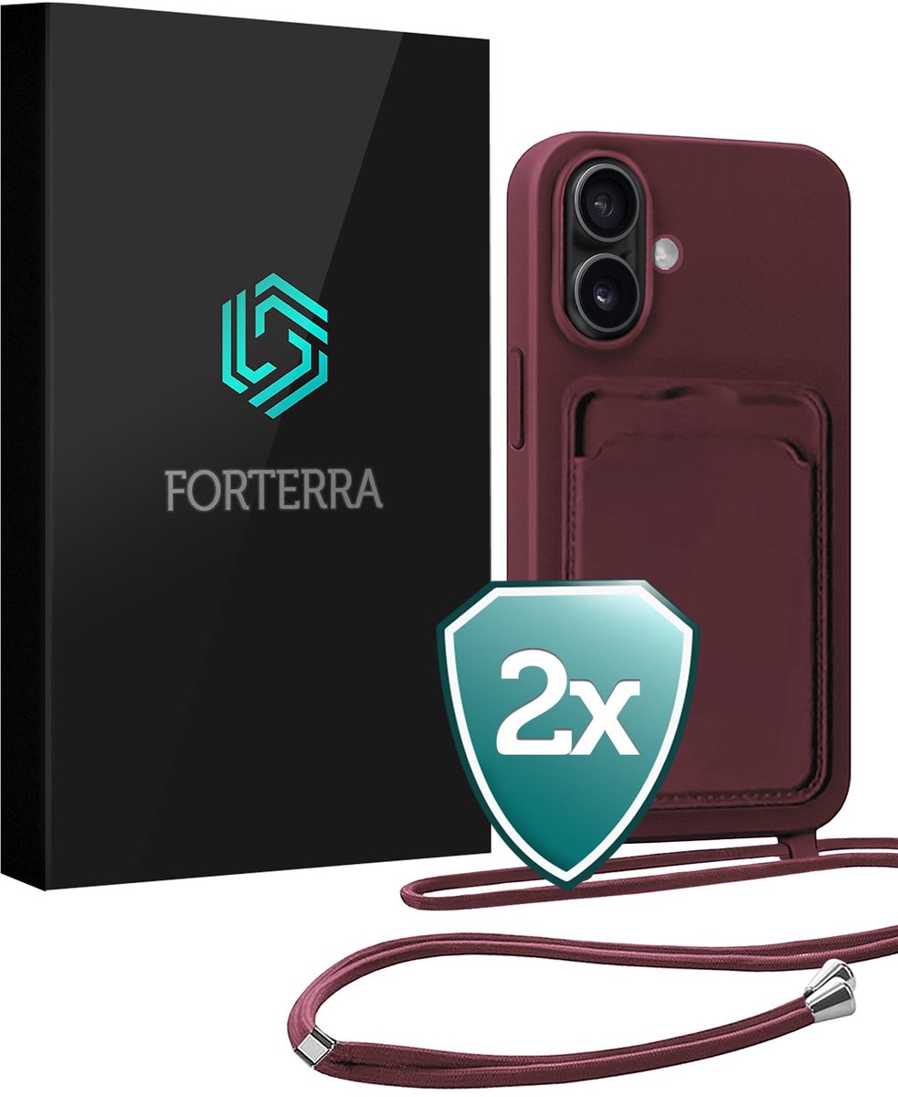 Hoesje Geschikt voor iPhone 17 Pashouder Case Siliconen Hoes Met Koord - Hoes Geschikt voor iPhone 17 Met Telefoonkoord Hoesje Back Cover Met Pasjeshouder - Aubergine - 2 PACK