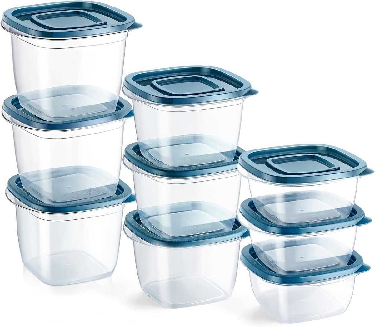 Famanu – 9 stuks rechthoekige plastic portiedozen met deksels, voedselcontainers voor school, werk e