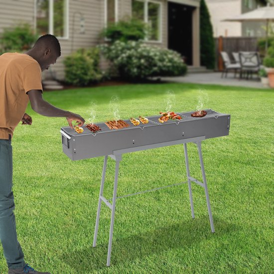 BBQ-grill - Voor camping - Draagbare, opvouwbare houtskoolgrill - Grijs - 100*18*13cm van Merkloos — afbeelding 4