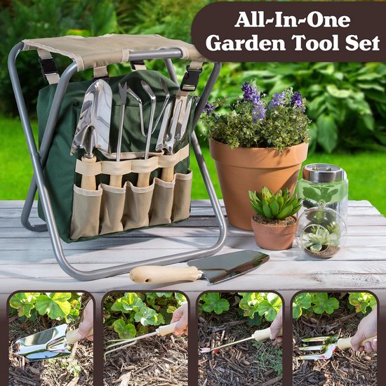 Opvouwbare Tuinkruk met Grote Griptas en 5 Tuinaccessoires van Merkloos	 — afbeelding 3