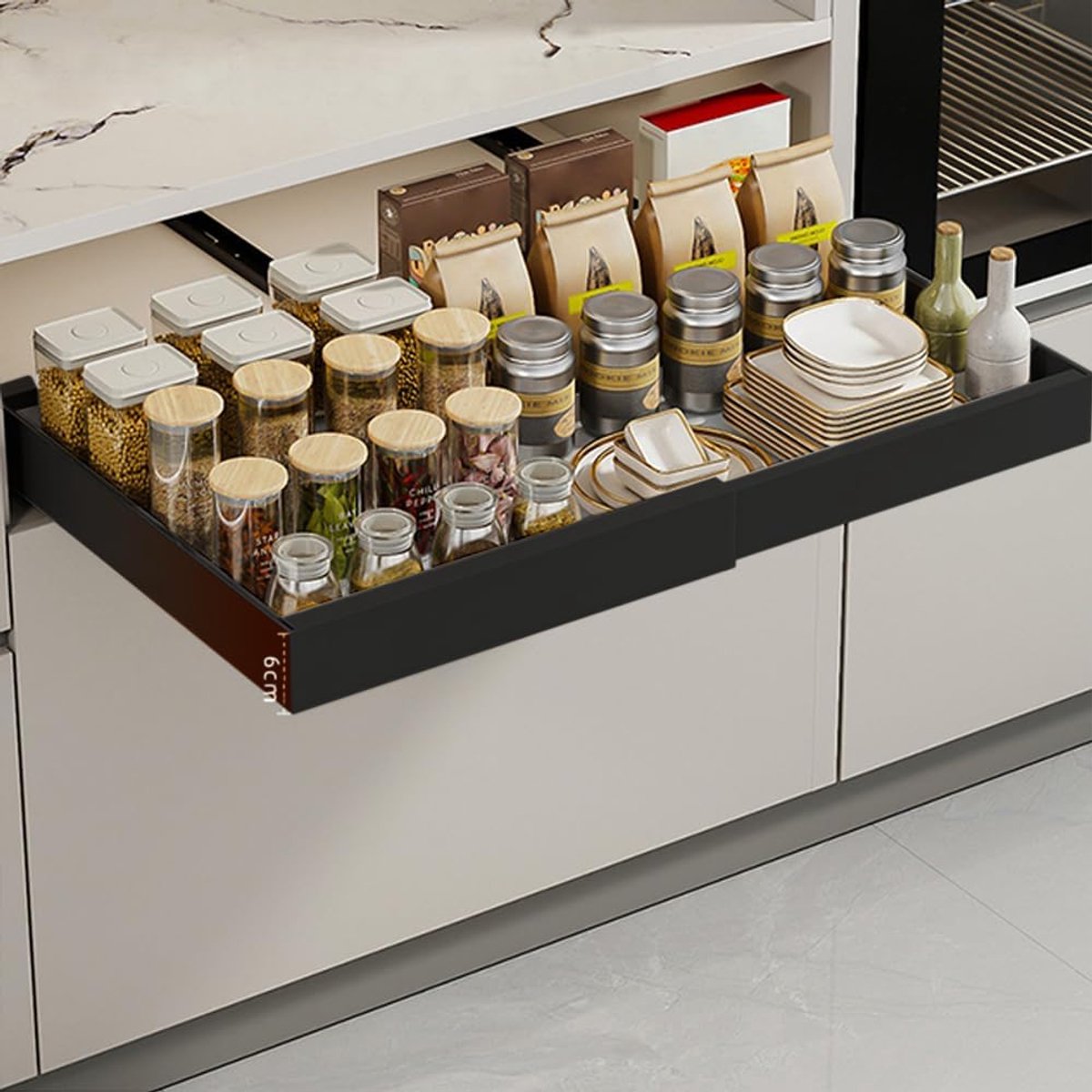 Schuiflade keukenkast - Keukenlade Kast Organizer- Telescopische - Binnenlade Keuken - Gootsteenkast/Lade Organizer - Uittrekbaar en Verstelbaar - gootsteenkast organizer - zwart (43.5–68cm breed)
