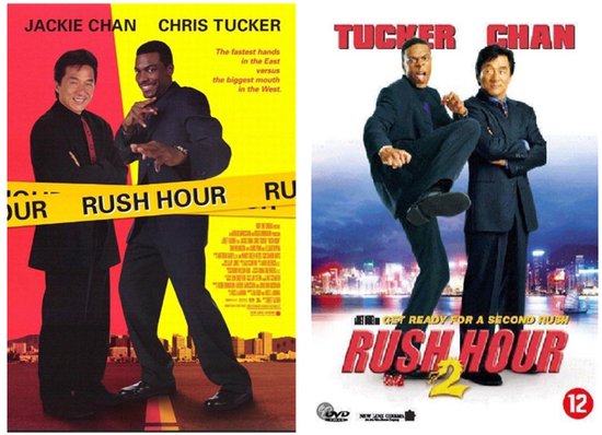 Jackie Chan en Chris Tucker met "Rush Hour" logo. Jackie Chan en Chris Tucker met "Rush Hour 2" logo.