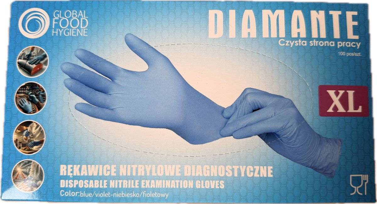 Handschoenen uit nitril, extra large, blauw, pak van 100 stuks