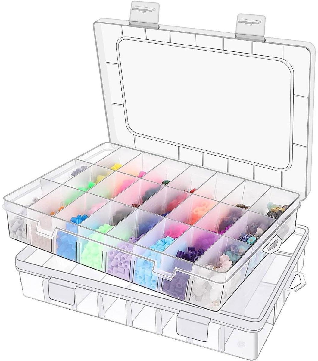 GELLDG Sorteerdozen voor kleine onderdelen - Verstelbare plastic sorteerdozen - Transparante sorteerdozen - Geschikt voor kleine onderdelen, sieraden, schroeven, strijkkralen, oorbellen, kralen, naaigaren, enz. - Set van 2