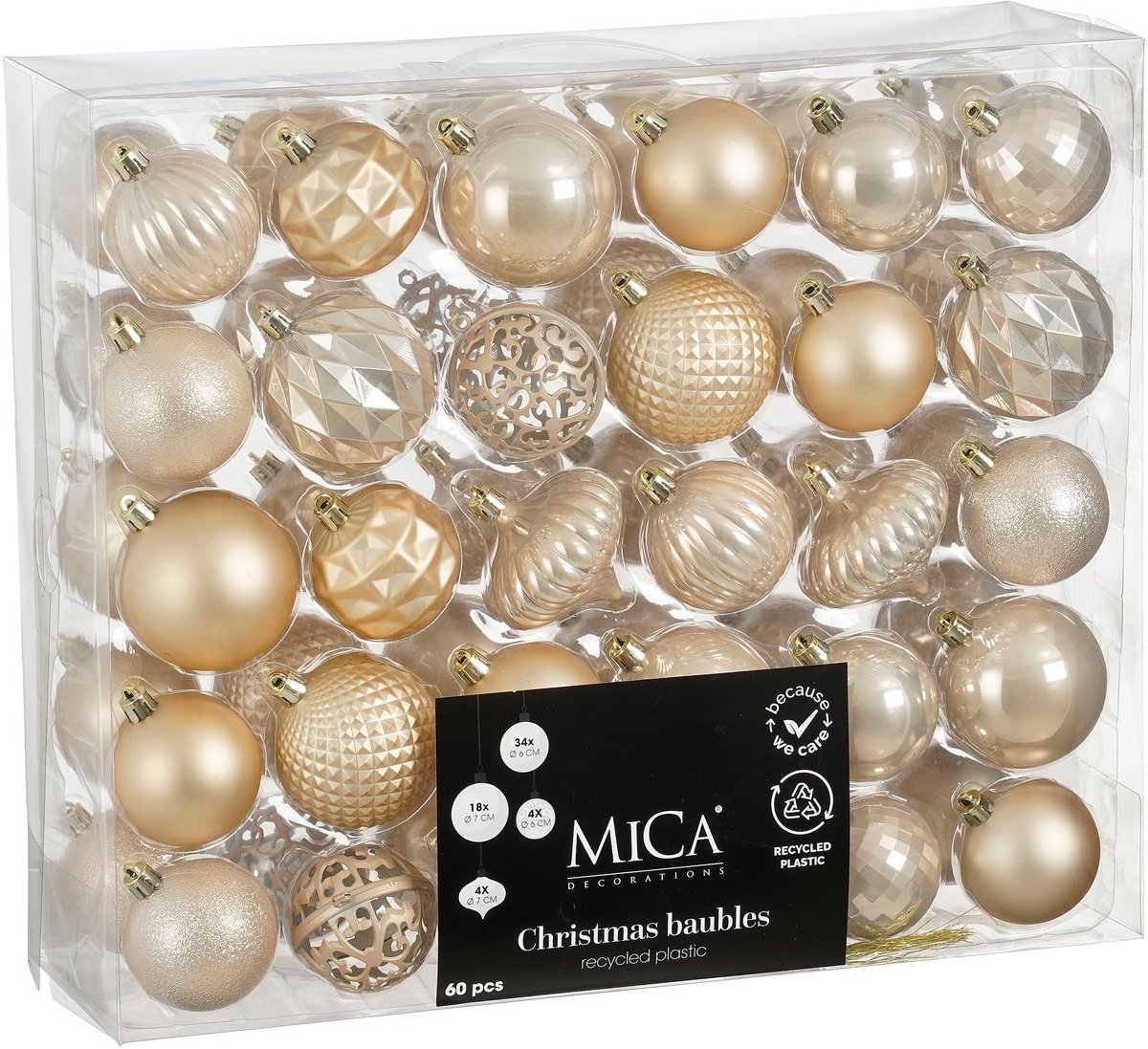 Mica Decorations Kerstballen Set - 60 Stuks - Ø7 cm - Onbreekbaar - Crème