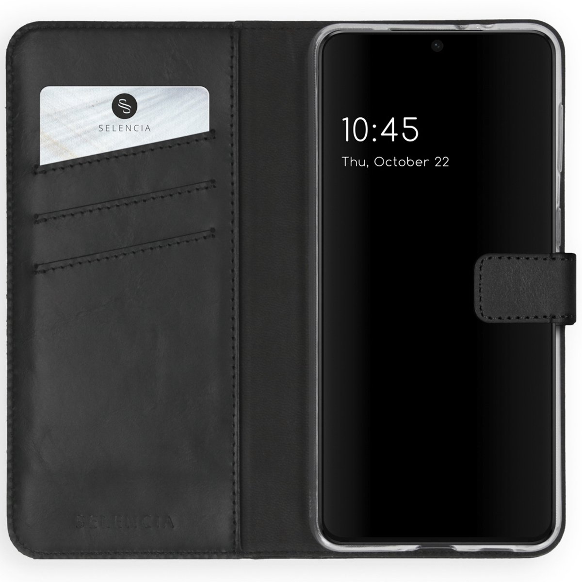 Selencia Hoesje - Geschikt voor Samsung Galaxy S21 Plus - Echt Lederen Bookcase - Zwart