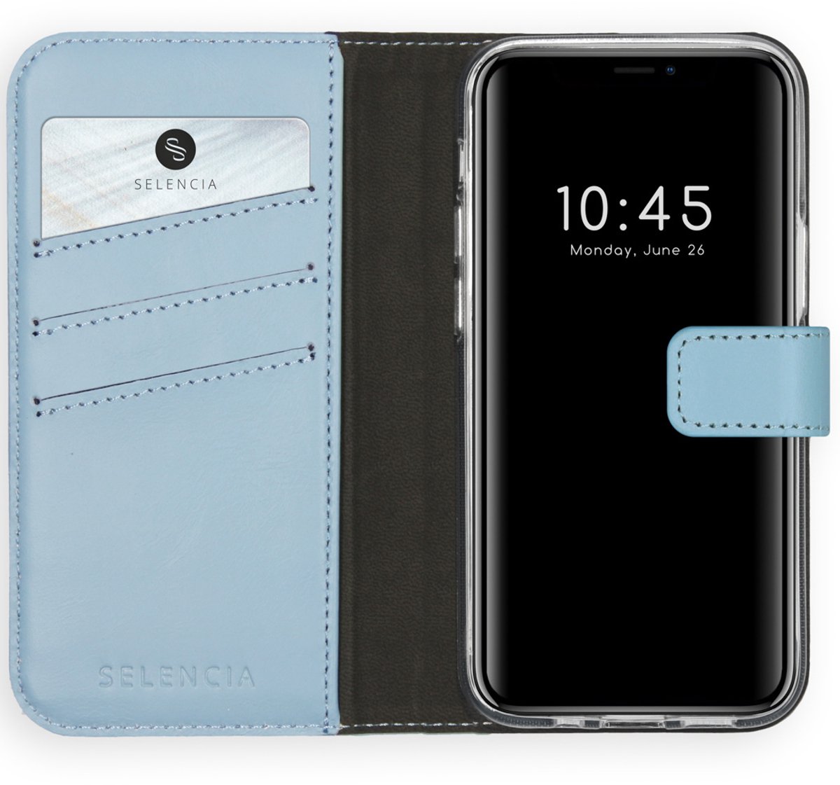 Selencia Hoesje - Geschikt voor Apple iPhone 12 Mini - Echt Lederen Bookcase - Air Blue