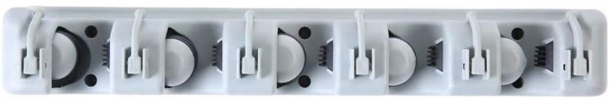 Famanu – Bezemhouder – 5 posities en 6 haken, compact clean design, alles overzichtelijk op één plek – Voor elk gezin