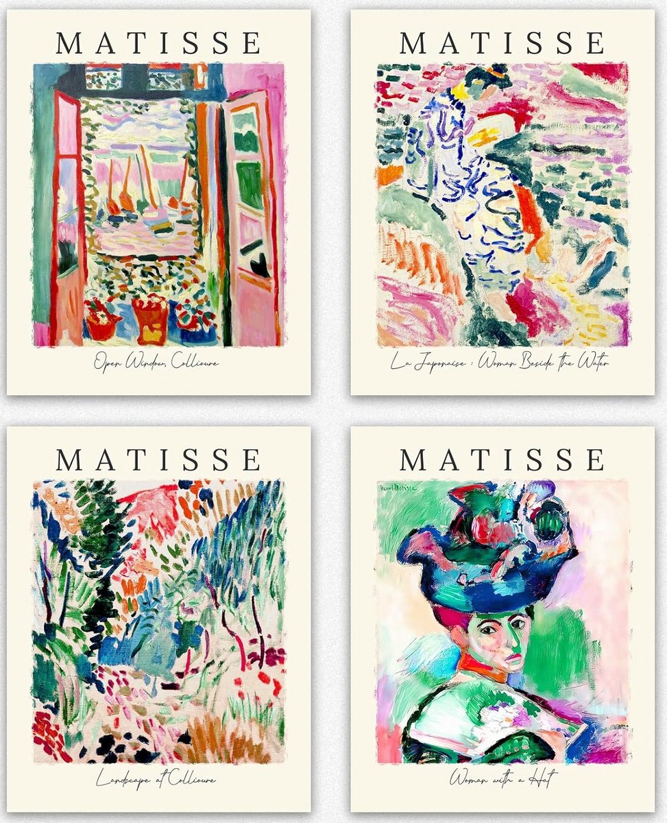 Set van 4 Roze en Blauwe Kunstposters - Esthetische Wanddecoratie voor de Woonkamer