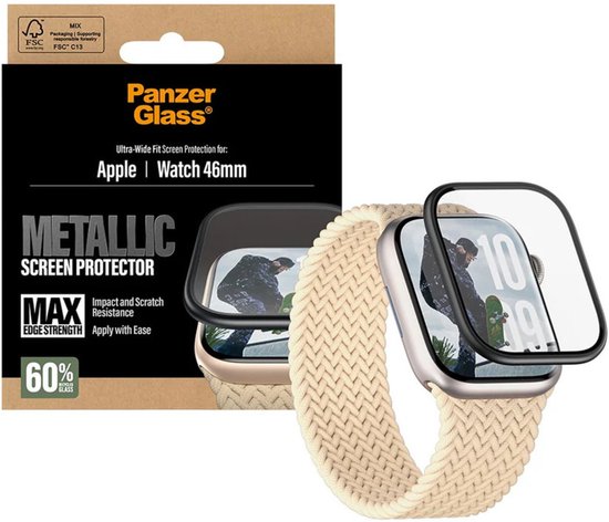 PanzerGlass Screenprotector geschikt voor Apple Watch - 46 mm Glazen | PanzerGlass Metallic Screenprotector