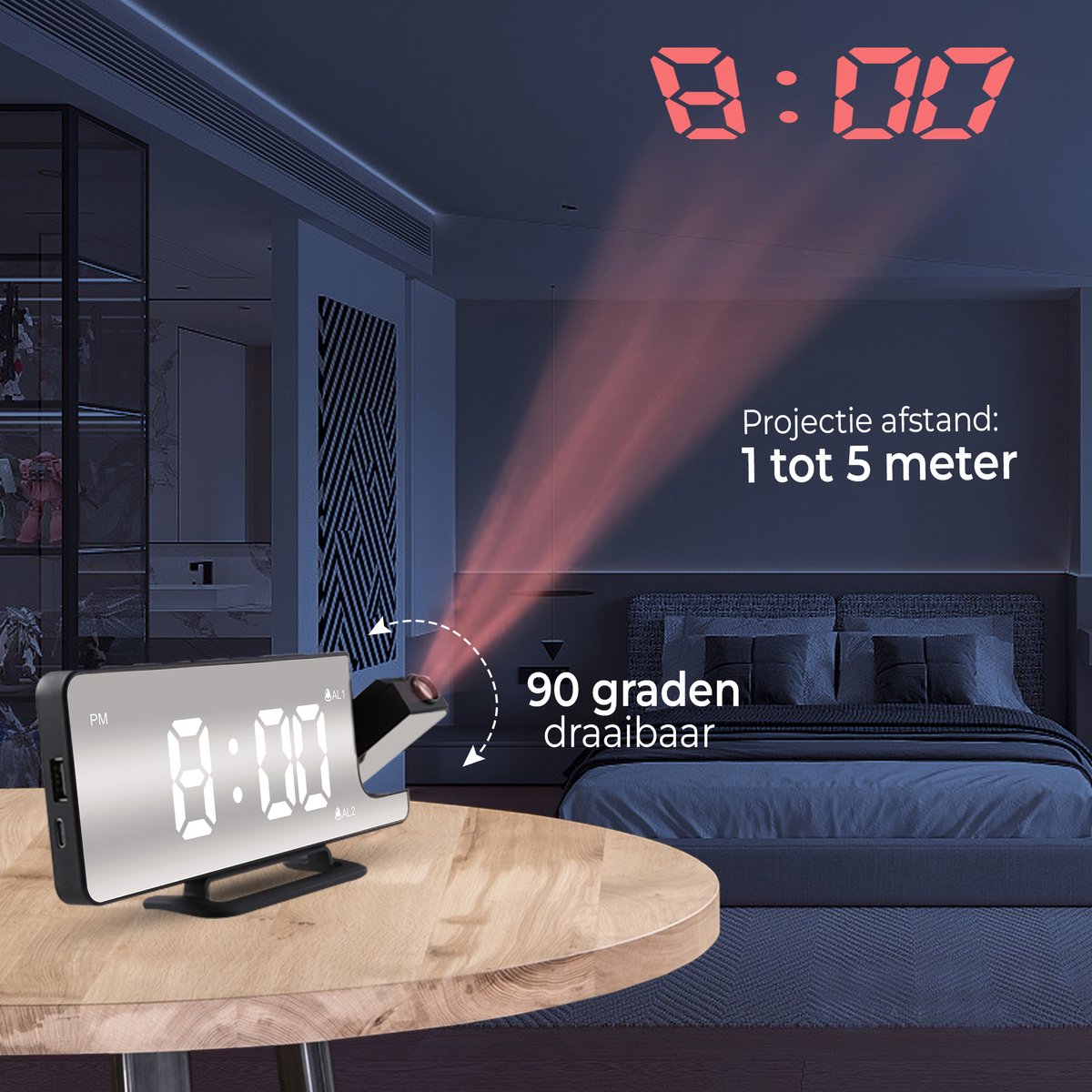 Luxime® - Digitale Wekker Met Projectie - Slaapkamer - Projectieklok Plafond - Projectiewekker - Zwart — cadeau in Wonen & Interieur - foto 7