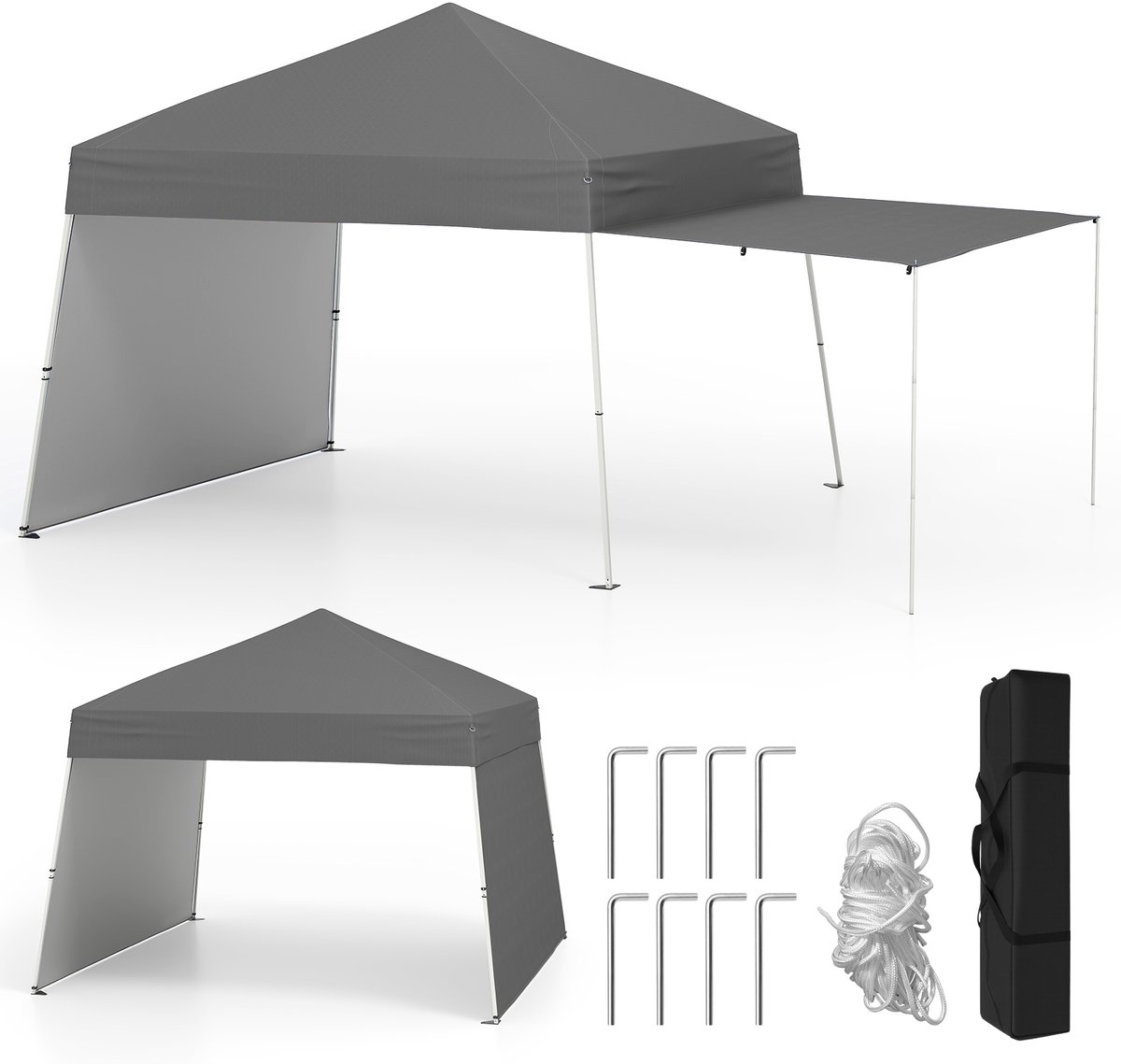 COSTWAY Paviljoen, 3 x 4 m, pop-up vouwpaviljoen met 2 omvormbare zijpanelen, tuinpaviljoen, uv-bescherming 50+, in hoogte verstelbaar, tuintent, partytent, incl. 8 haringen en 4 windtouwen, grijs