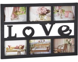 fotolijst love - 6 foto's - 10x15 cm - ophangen - kunststof - 33 x 48 x 1,5 cm - collagelijst - zwart