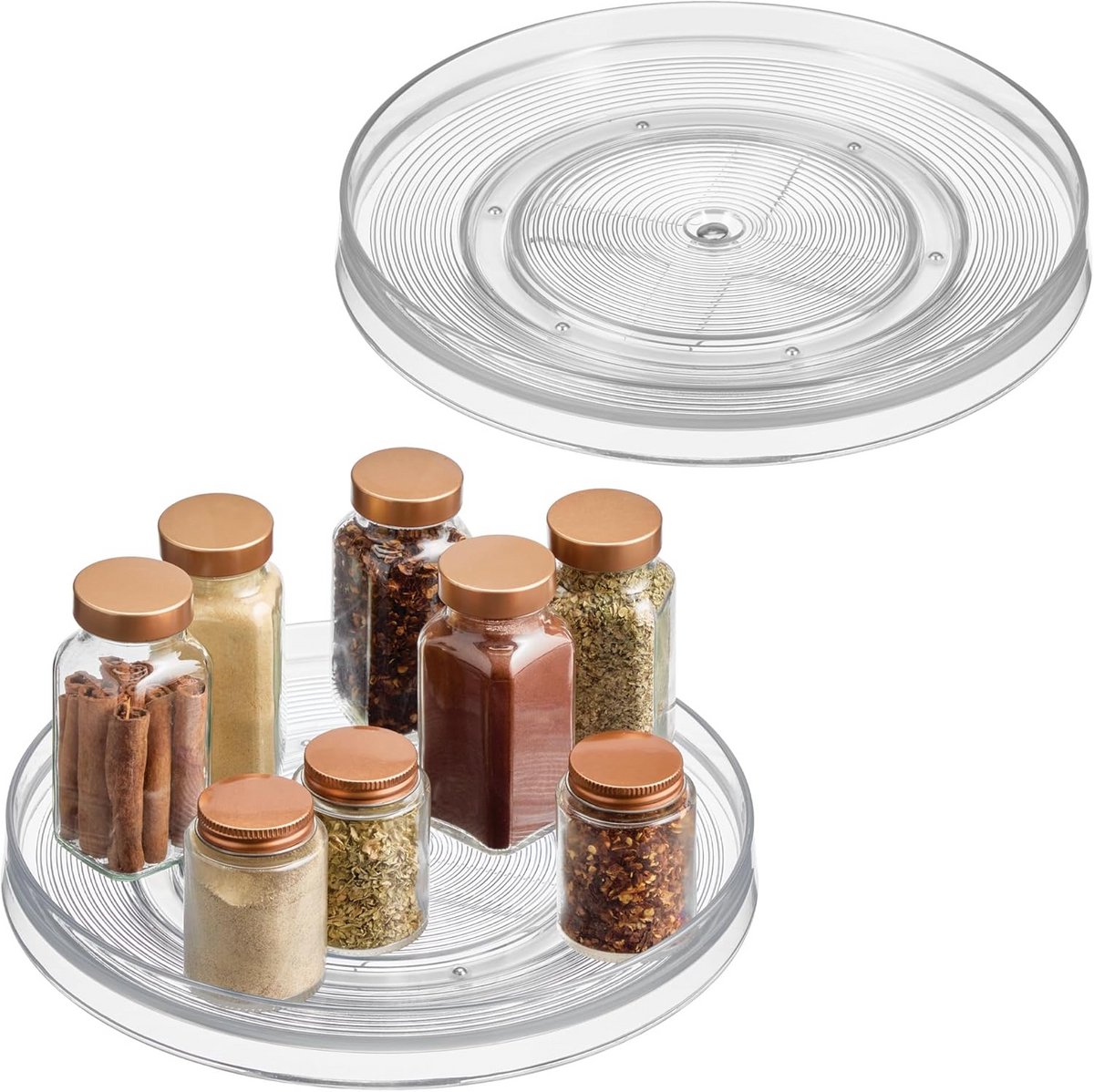 Draaibare Opbergplateau Keuken en Voorraadkast - Set van 2 - 28 cm Diameter - Transparant