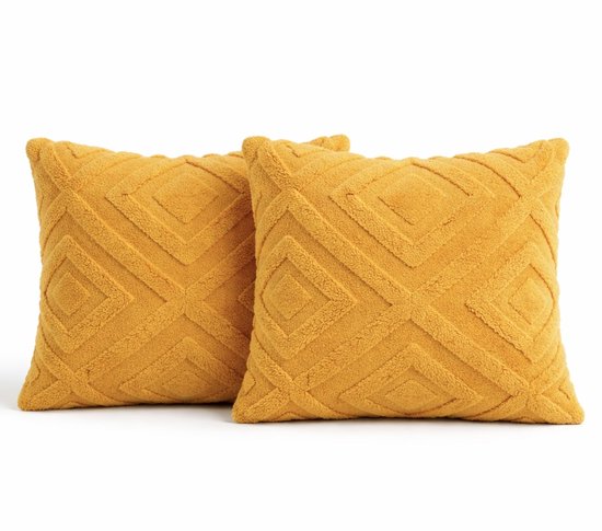 Lot de 2 Coussins décoratifs 45x45 cm Jaune ocre | Coussins intérieurs inclus | Moelleux, doux et pelucheux| Coussins décoratifs carrés pour canapé et salon