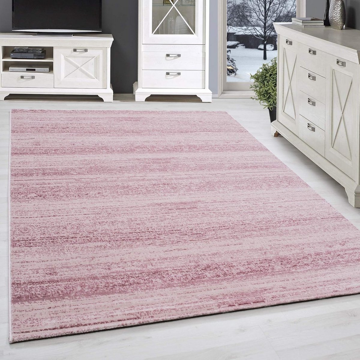 Laagpolig Modern Zacht Vloerkleed Roze - 200x290 cm - Geschikt voor Woonkamer en Vloerverw
