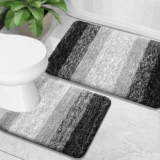 Badkamermattenset (2 stuks): zachte, absorberende microvezel badmat en U-vormige toiletbrilhoes; antislip; machinewasbaar en geschikt voor de droger; pluche badmat met lange pool (40*60 cm + 50*60 cm)-REWYTAZ